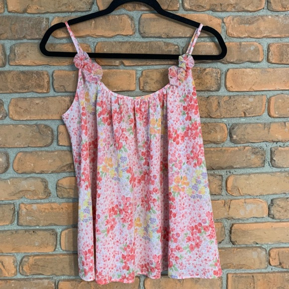 Oscar de la Renta Pink Label Y2K Floral Print Sleeveless Tank Top Blouse Pink- M - Picture 1 of 3